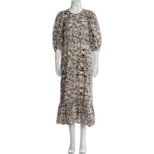 Sea New York Floral Print Long Dress Size: L | US 10 Puff Sleeve 3/4